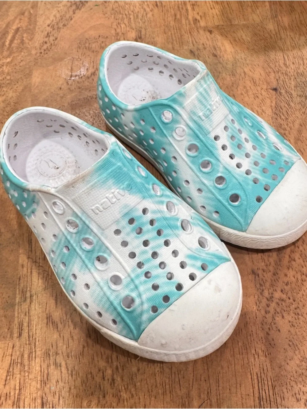 Native Blue White Tie Dye Kids 5 Shoes Slip-On Casual Summer Spring